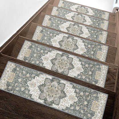sarben Non Slip Stair Treads for Wooden Steps 15PCS - 8"x30" Indoor Safety Carpet, Edging Mats with TPE Adhesive Backing, Pet and Elderly Friendly Stair Rugs (Taupe) - Colors B