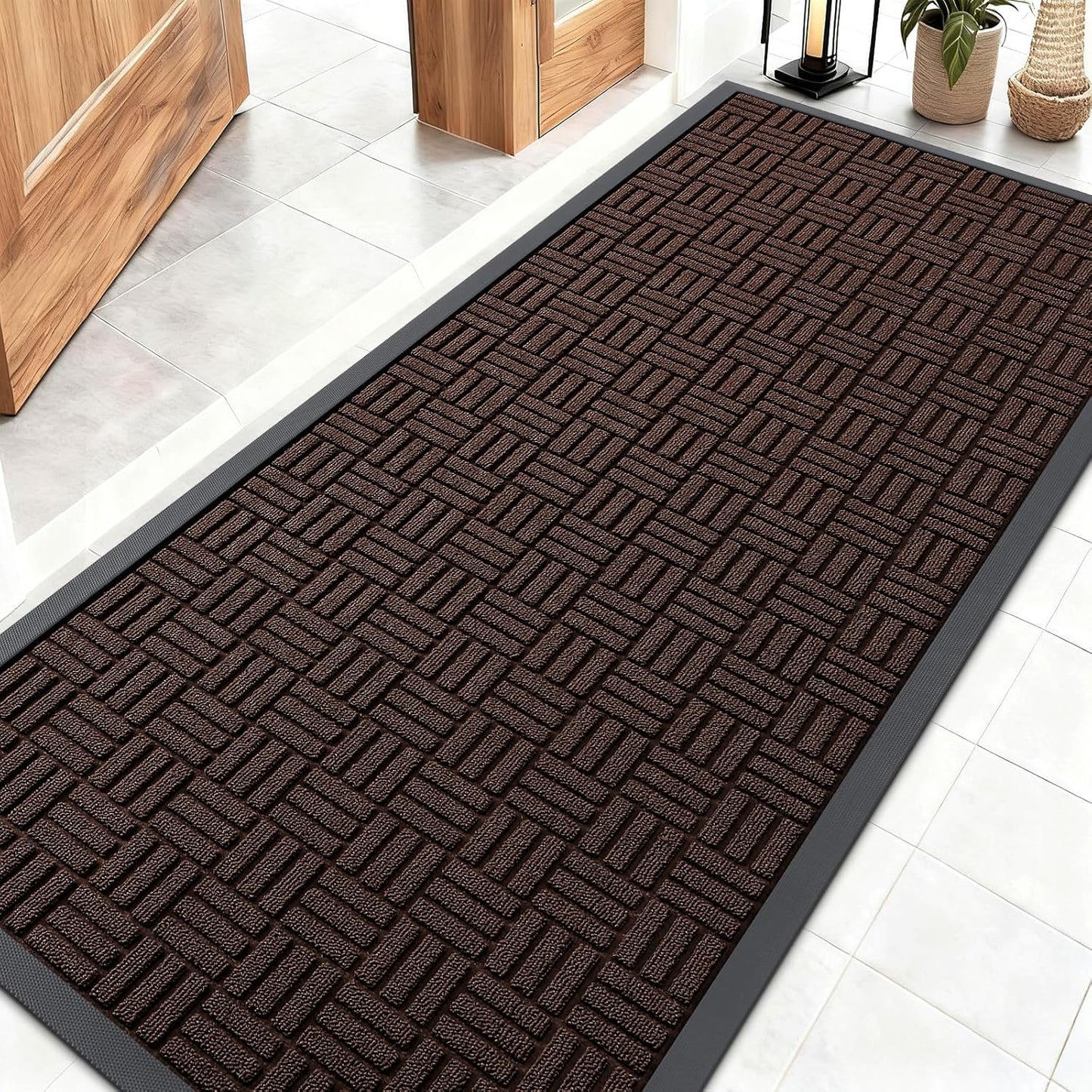OLANLY Front Door Mat Outside Entrance 29.5x17, Absorbent, Heavy Duty Sturdy Natural Rubber Doormat Indoor Outdoor, Stain and Fade Resistant, Non-Slip Backing Low Profile Floor Mat for Entryway, Grey
