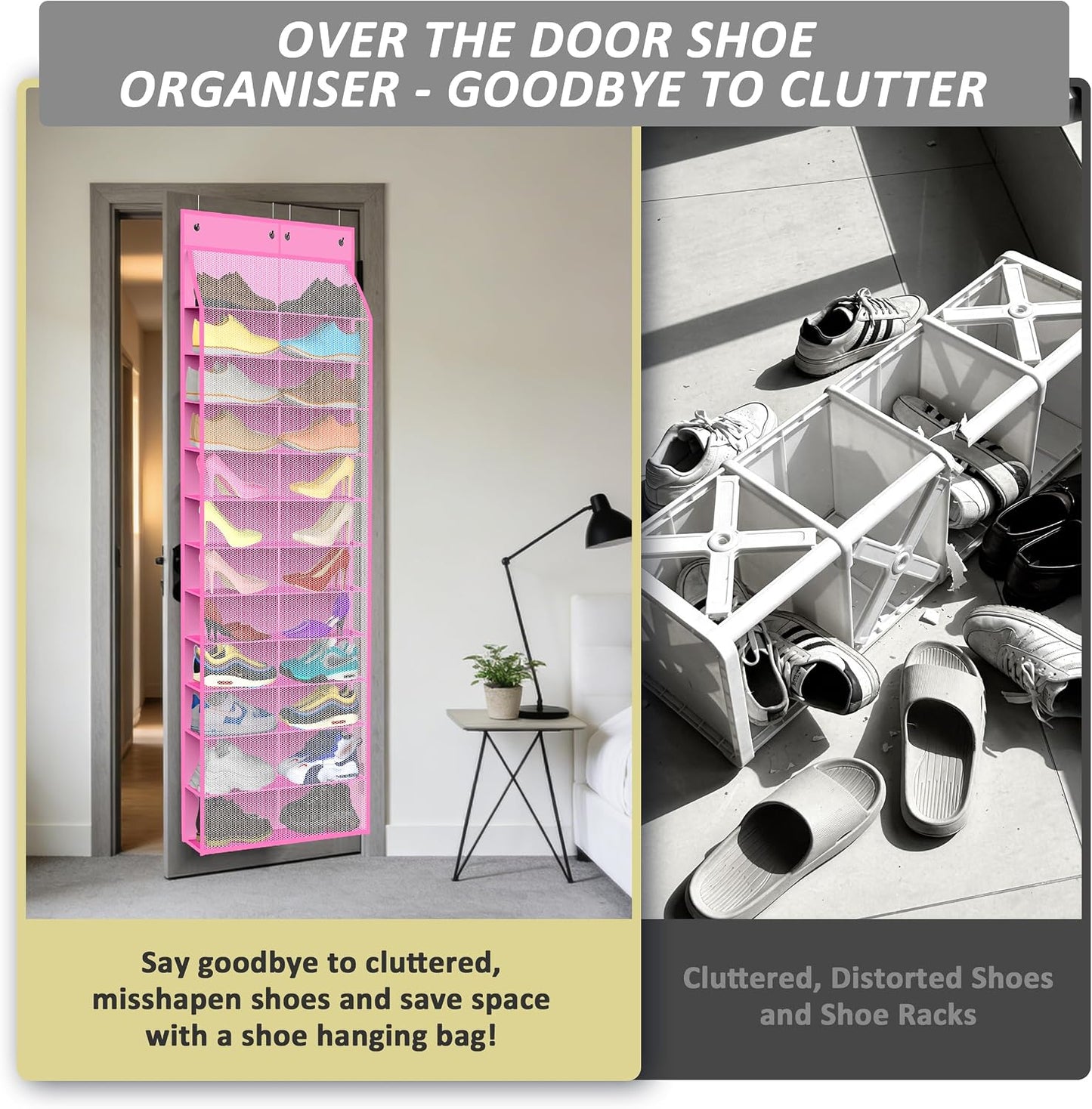 Kotkn 24-Pair Over Door Shoe Organizer for Family & Kids, Double Sided | Hanging Storage for Sneakers, Boots, Toys & Room Organization-Graphite Gray