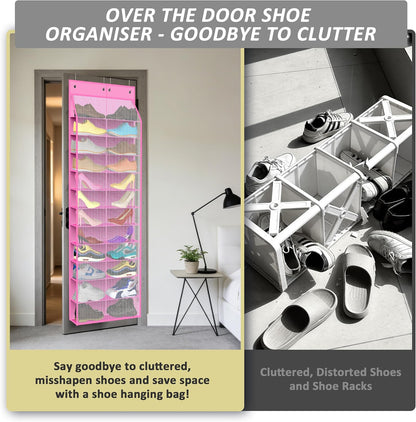 Kotkn 24-Pair Over Door Shoe Organizer for Family & Kids, Double Sided | Hanging Storage for Sneakers, Boots, Toys & Room Organization-Graphite Gray