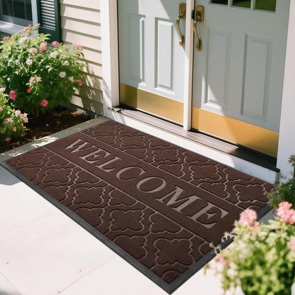 Yimobra Welcome Mat Outdoor Indoor, All-Weather Waterproof Front Door Mat Outside Entrance, Non-Slip Low Profile Porch Patio Doormat, 29.5x17, Black
