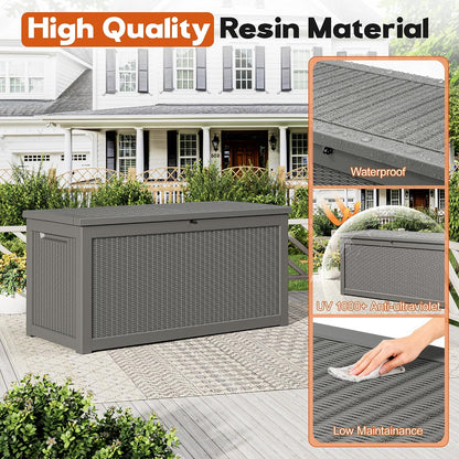 Outdoor Storage Box, Resin Deck Boxes Indoor and outdoor, Waterproof Storage Box Lockable Lid (Black, 85 Gallon)