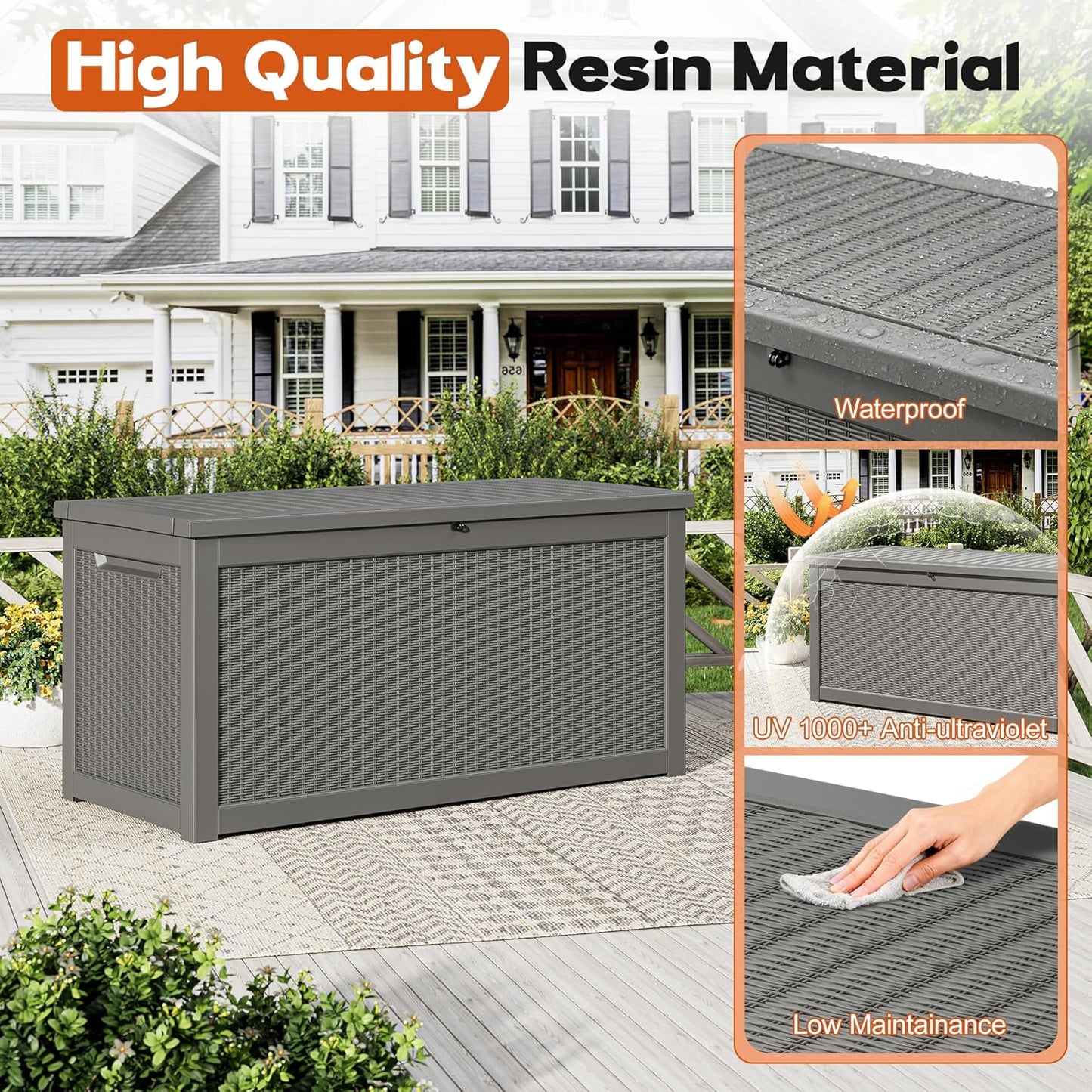 Outdoor Storage Deck Boxes Waterproof, Waterproof and UV Resistant Outdoor Storage Box Lockable Lid for Delivery Box, Indoor, Garden Tools, Pool Supplies, Patio (Black, 31 Gallon)