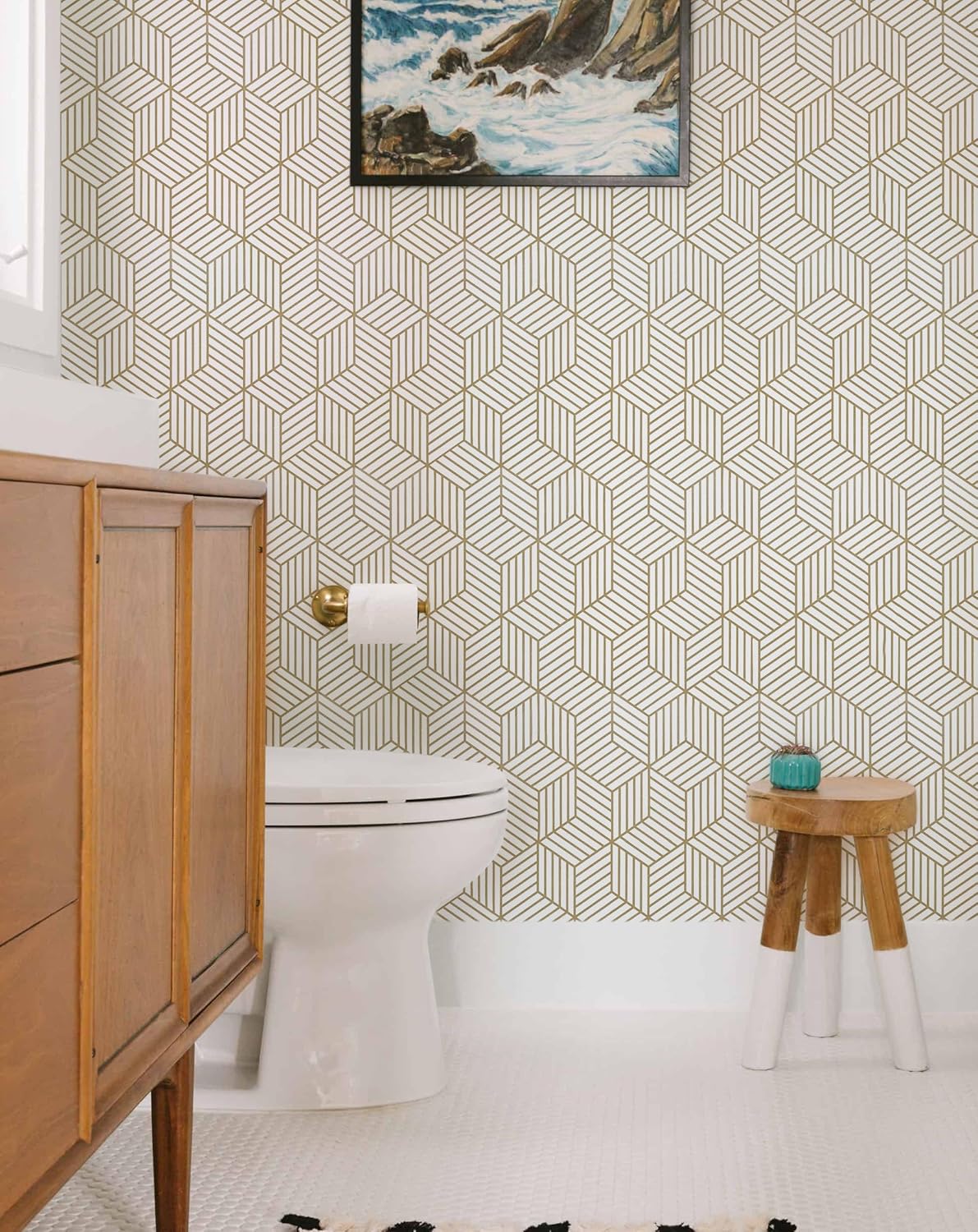 MelunMer Geometric Peel and Stick Wallpaper Gold 118In L 17.7In W Self Adhesive Removable Wallpaper for Bedroom/Bathroom Waterproof Modern Contact Paper for Cabinets Gold Contact Paper Shelf Liner