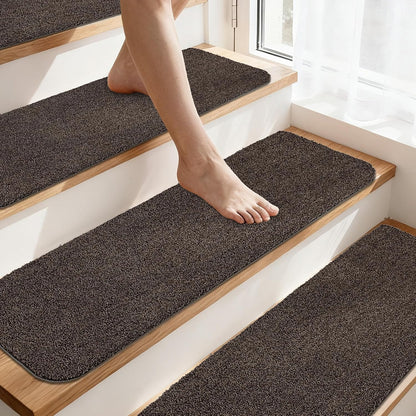 COSY HOMEER Stair Treads for Wooden Steps Non-Slip Carpet Mat,4pcs,Brown | Cut to Size,Peel and Stick,Washable,Residue Free,Self Adhesive,Stair Runner for Kid Elder Pet,28“x9”Carpet Stair Treads