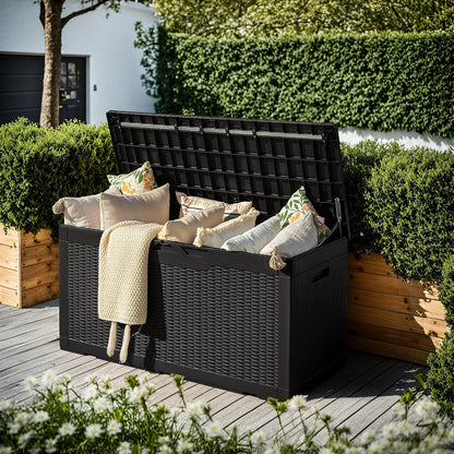 Devoko 30 Gallon Resin Deck Box Waterproof Outdoor Storage Box for Patio Furniture Pool Accessories Indoor Storage for Cushion Garden Tools (30 Gallon, Black)