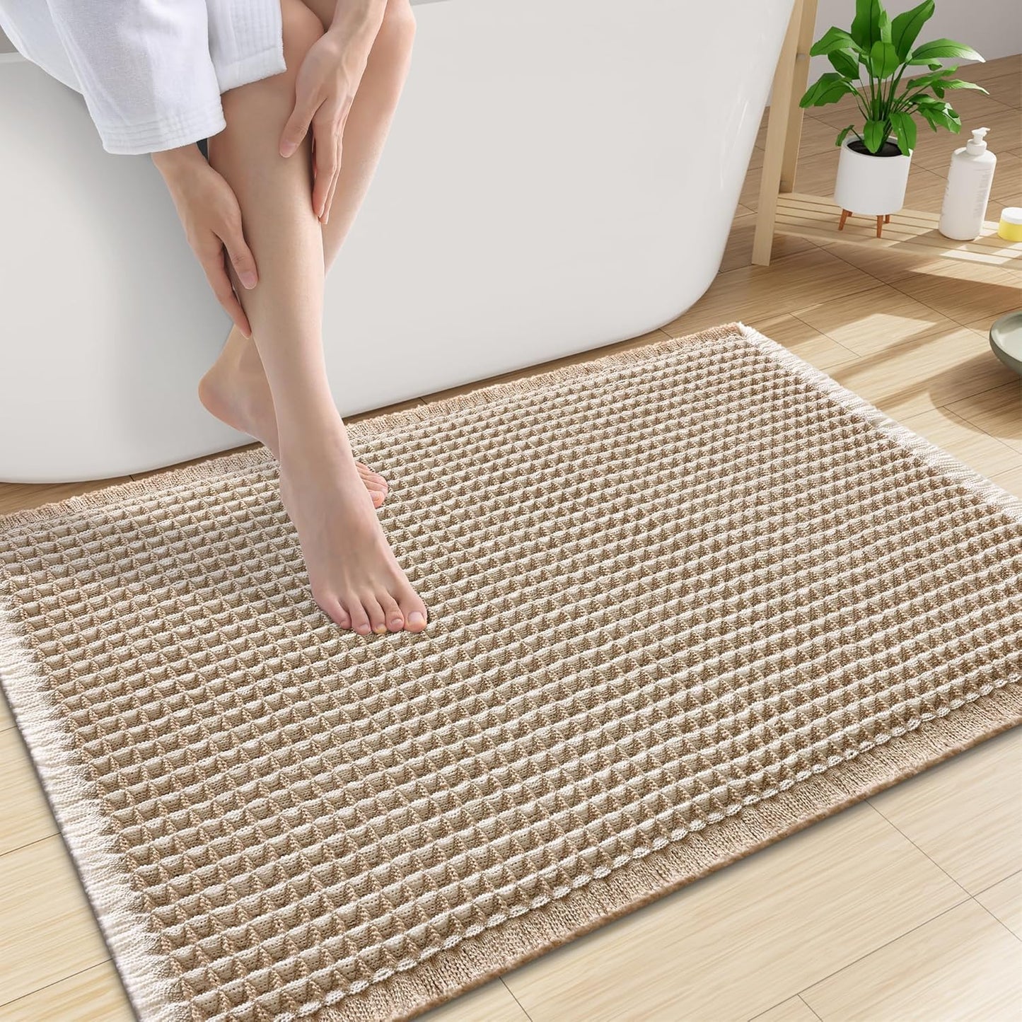 Smiry Waffle Bath Mat 30x20, Extra Soft Absorbent Bathroom Rugs, Non Slip Machine Washable Quick Dry Bath Rugs for Bathroom Floor, Tub, Shower, Home Decor Accessories, Brown