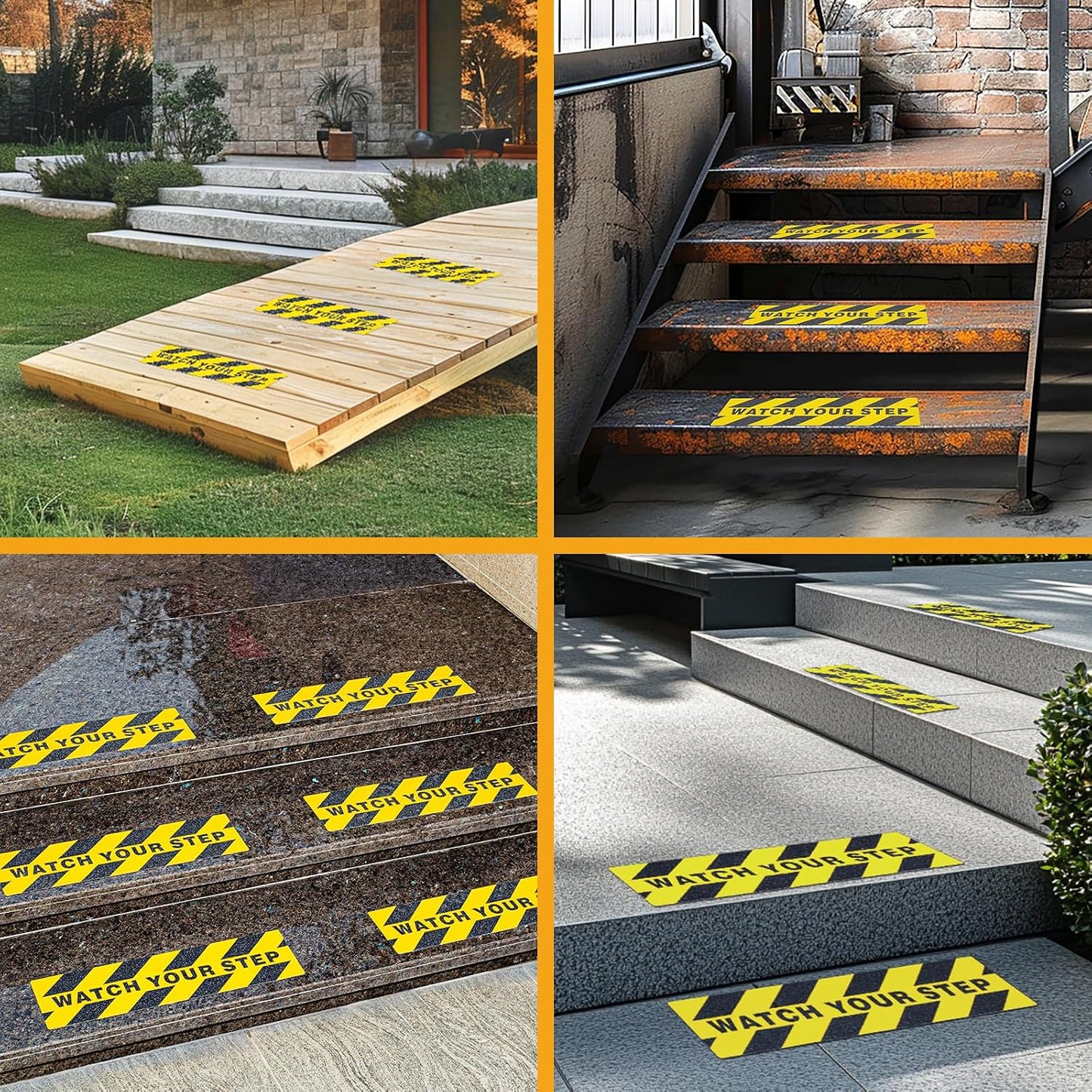 LifeGrip Anti Slip Traction Treads 10 Pack, 6"x32" with Glow in Dark Stripe, Best Grip Tape Grit Non Slip, Outdoor Non Skid Tape, High Traction Friction Abrasive Adhesive for Stairs Step