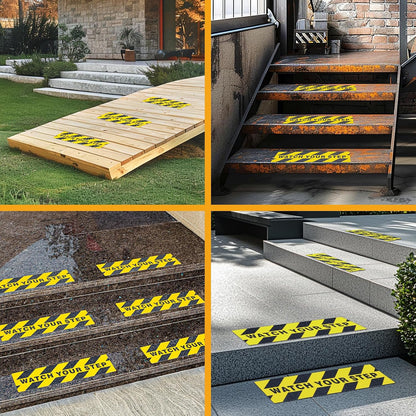 LifeGrip Anti Slip Traction Treads 10 Pack, 6"x32" with Glow in Dark Stripe, Best Grip Tape Grit Non Slip, Outdoor Non Skid Tape, High Traction Friction Abrasive Adhesive for Stairs Step