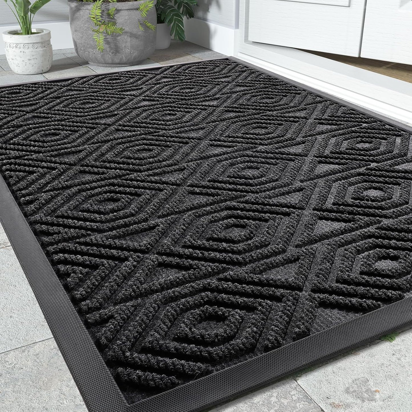 Yimobra Front Door Mat Outside Entrance 29.5x17, Waterproof Heavy Duty Outdoor Mats for Front Door, Non Slip Rubber Entry Mat for Garage Patio Indoor, Grey
