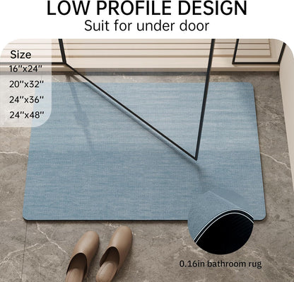 Mecko Bath Mat Rug, Rubber Non-Slip Quick Dry Absorbent Thin Bathroom Rugs Fit Under Door Bathroom Floor Mats-Shower Rug for in Front of Bathtub, Sink, Shower Room(Light Grey,16"x24")