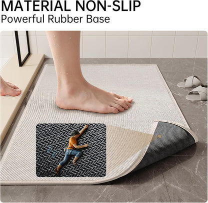 Mecko Bath Mat Rug, Rubber Non-Slip Quick Dry Absorbent Thin Bathroom Rugs Fit Under Door Bathroom Floor Mats-Shower Rug for in Front of Bathtub, Sink, Shower Room(Light Grey,16"x24")