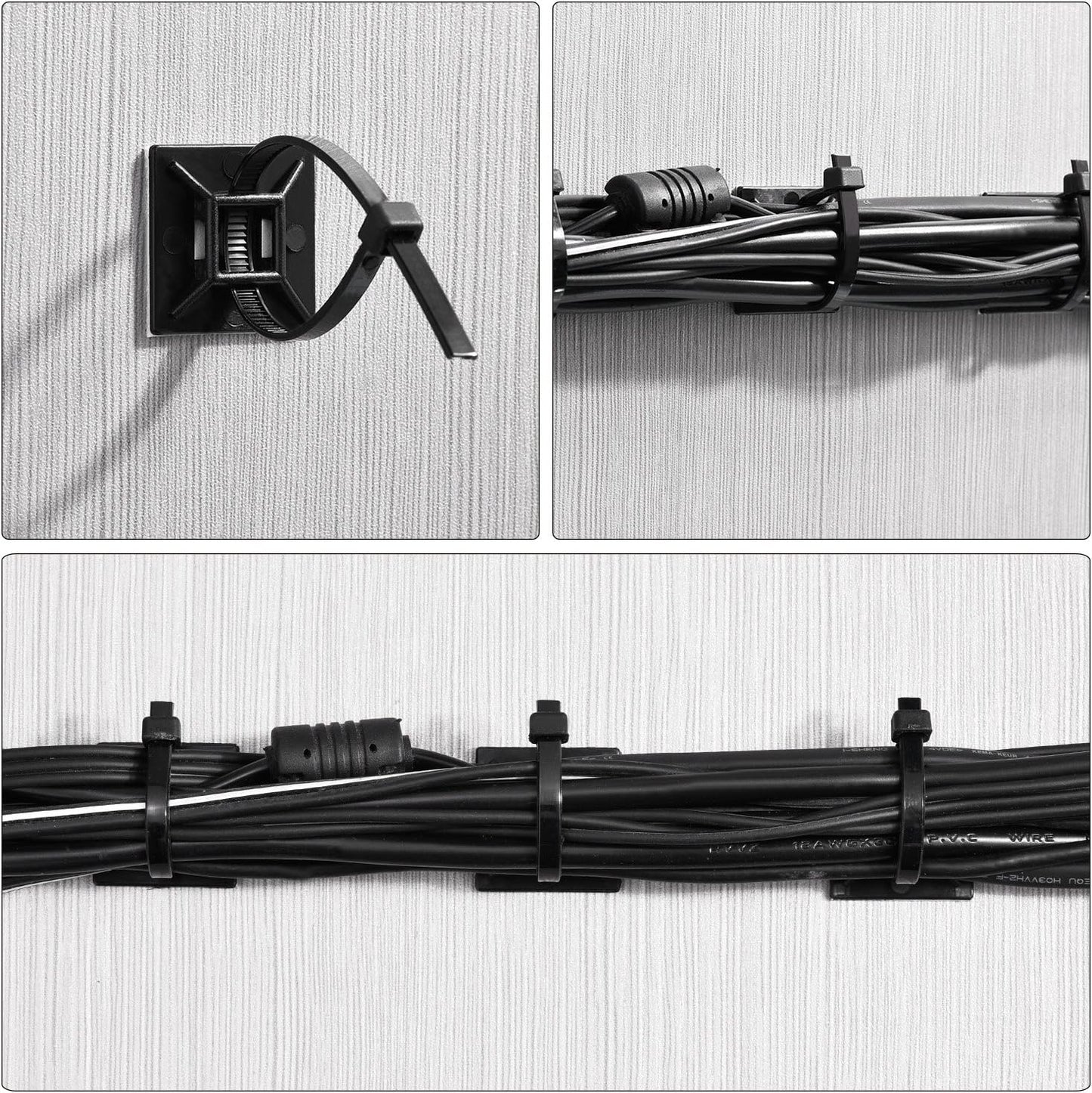 Hicarer 100 Pack Adhesive Clips for Wire Zip Tie Holder Mounts Self Adhesive Cable Base Holders Black Multi Purpose Cords Cable Tie Sticky Desk Wall Organizer