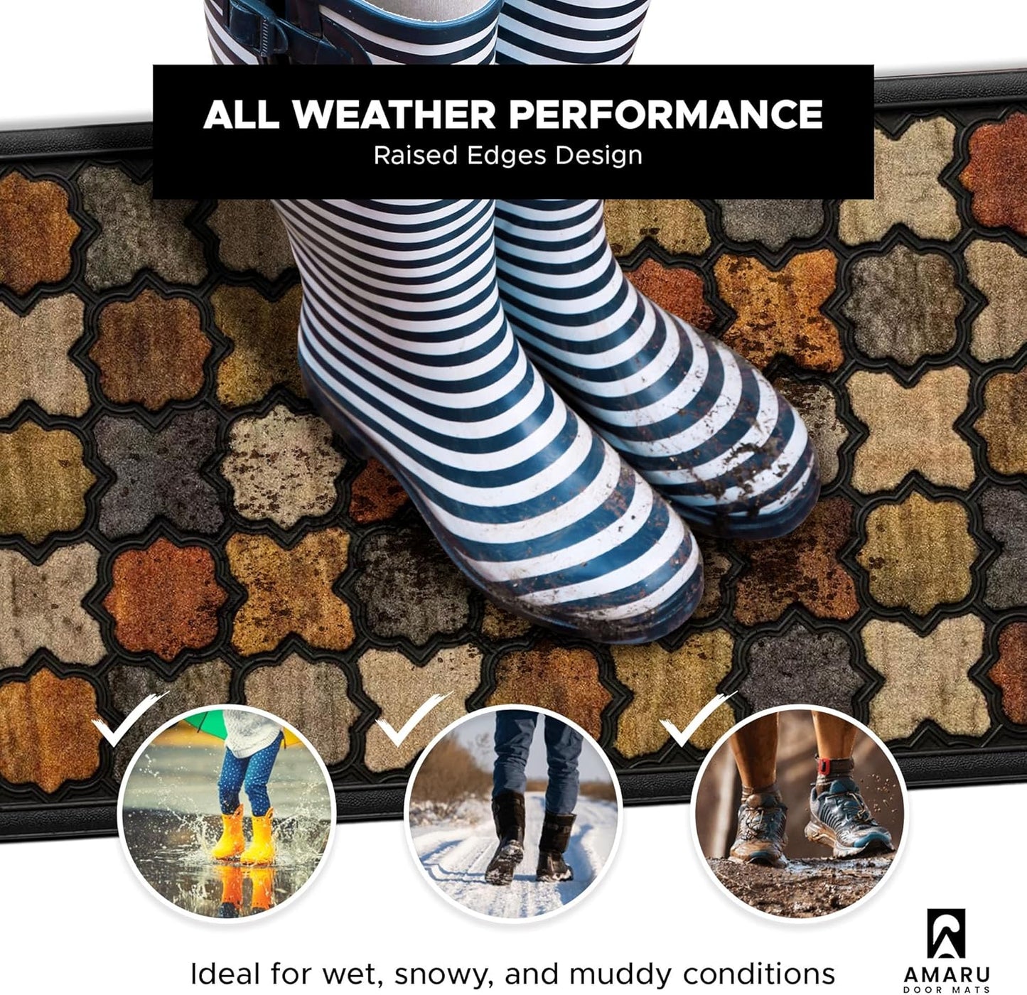 Extra Durable, Superior Absorption, Front Door Mat for Outdoor & Indoor - Welcome Mat for Entryway, Entrance, Patio, Porch - Waterproof, Non-Slip Backing, Coarse Fibers (Scales,17x29)