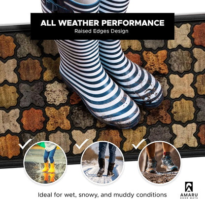 Extra Durable, Superior Absorption, Front Door Mat for Outdoor & Indoor - Welcome Mat for Entryway, Entrance, Patio, Porch - Waterproof, Non-Slip Backing, Coarse Fibers (Scales,17x29)