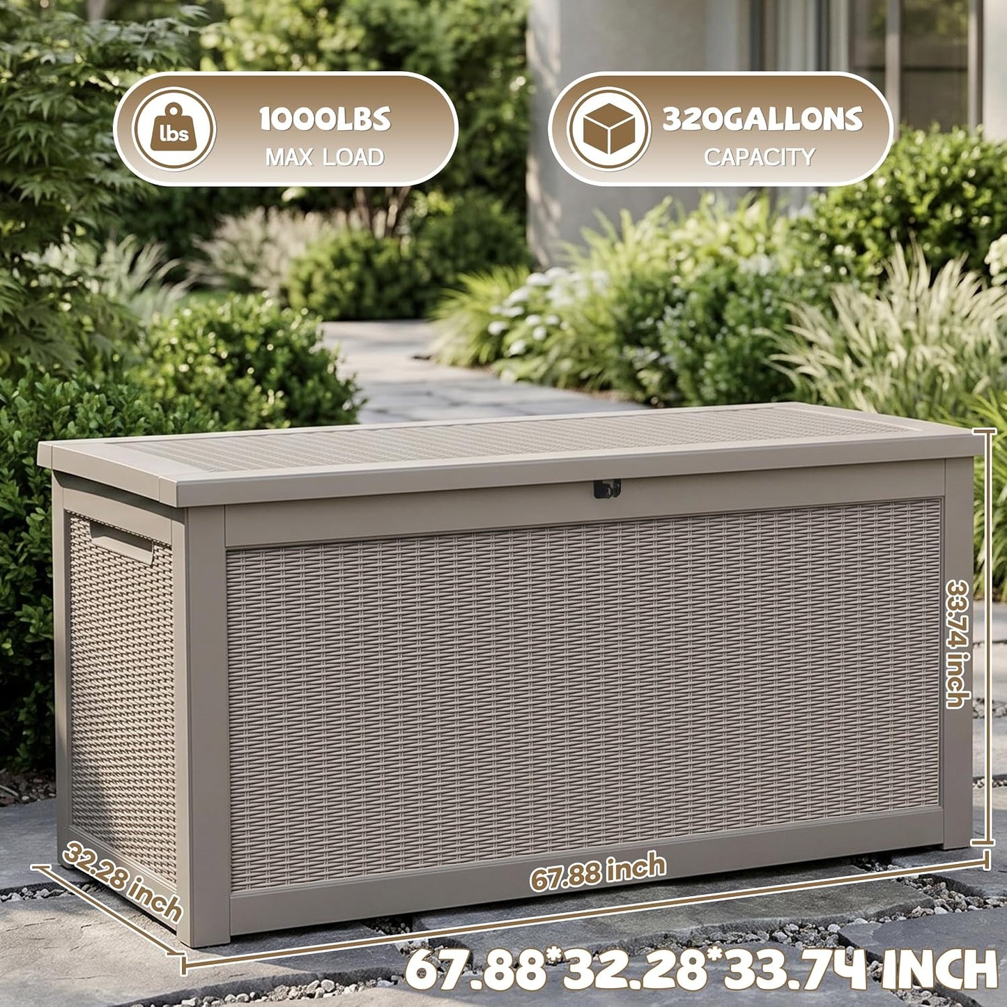 EasyUp 35 Gallon Outdoor Storage Box, Outdoor Deck Boxes for Garden Tools Equipment,Cushions and Patio Storage,Lockable and Resin,Easy to Install(Black)