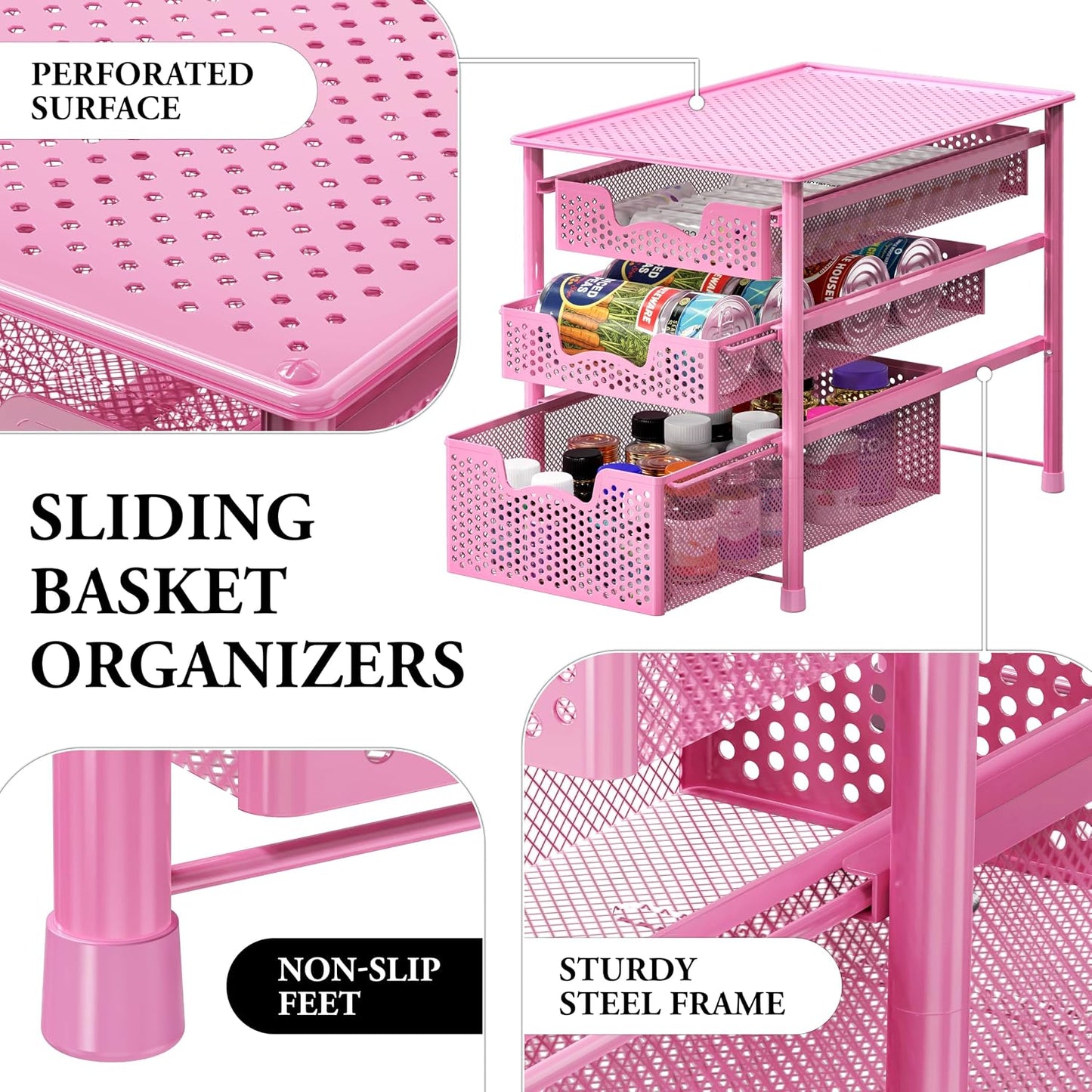 Simple Houseware Stackable 2 Tier Sliding Basket Organizer Drawer, White