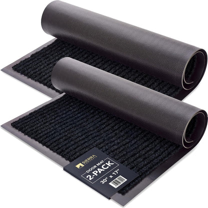 Sierra Concepts Front Door Mat Welcome Floor Mats - Entryway Indoor Outdoor Entrance Doormat, Patio, Porch, Muddy Shoe, Inside Outside Low Profile, 30x17 inches, 2-Pack Gray