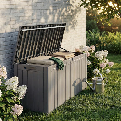 32 Gallon Deck Box Outdoor Indoor Waterproof Storage Box for Patio Furniture, Pool Accessories, Garden Tools, and Cushion Storage, Black