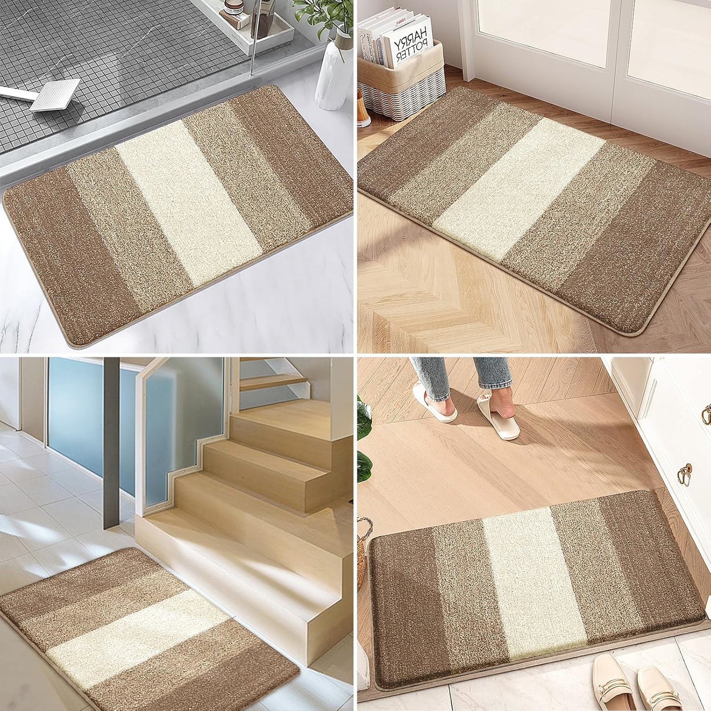 Kitinjoy Indoor Outdoor Door Mat, 32x20 Non-Slip Absorbent Dirt Trapper, Low-Profile Washable Inside Entrance Front Floor Mat, Sturdy Soft Entry Doormats for Entryway, Grey