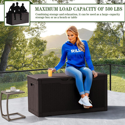 Greesum Outdoor Storage Box 31 Gallon Storage Box with Lid for Patio Furniture, Garden Tools, Pool Supplies, Waterproof and UV Resistant, Lockable, Dark Black