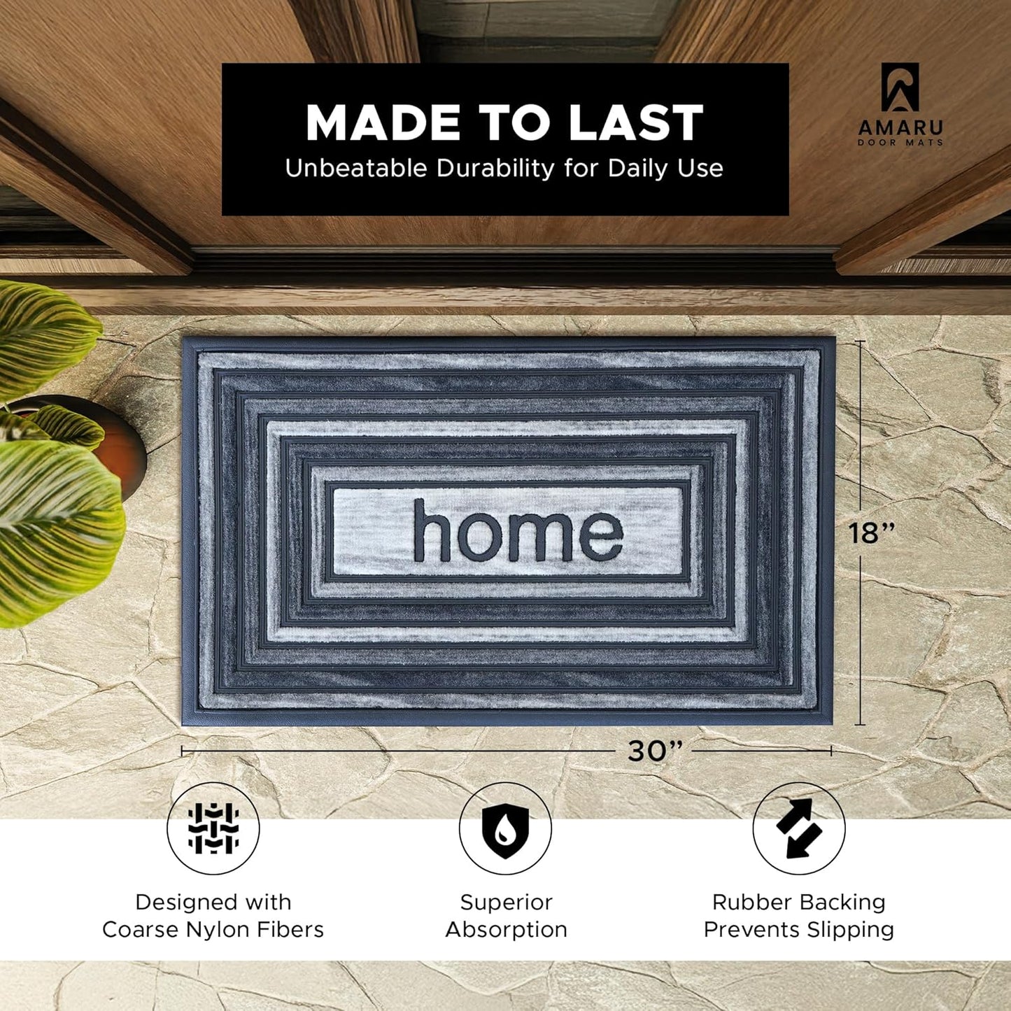 Extra Durable, Superior Absorption, Front Door Mat for Outdoor & Indoor - Welcome Mat for Entryway, Entrance, Patio, Porch - Waterproof, Non-Slip Backing, Coarse Fibers (Scales,17x29)