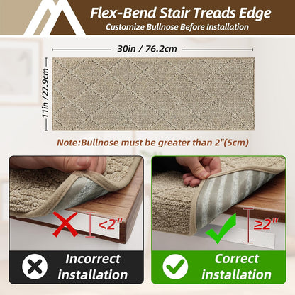 Self Adhesive Bullnose Carpet Stair Treads Non Slip,Grey,11"x30",3 Pack | Pet Friendly, Peel and Stick Stair Treads for Wooden Steps, Washable Stair Runner for Kids Elders, Edge Protection