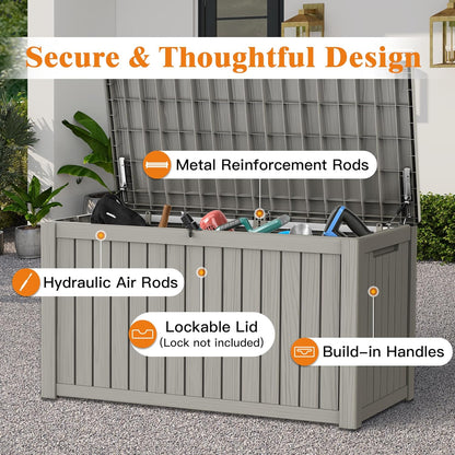 Outdoor Storage Box, 50 Gallon Waterproof Deck Storage Box, Lockable Patio Storage Bins for Package Delivery, Porch, Garden Tool, Cushions, Anti-Theft Weatherproof & UV-Resistant Parcel Drop Box