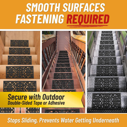 Ottomanson Non Slip Stair Treads Indoor – Peel and Stick Carpet Stair Treads for Wooden Stairs, Self Adhesive Anti Slip Stair Pads for Kids & Pets – 7.9" x 29.9", 7 Pack – Black