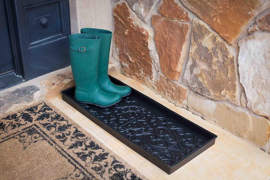 BIRDROCK HOME Rubber Boot Tray | 34 inch Decorative Boot Tray | Waterproof for All Weather Indoor or Outdoor Use | Dog Bowl Tray