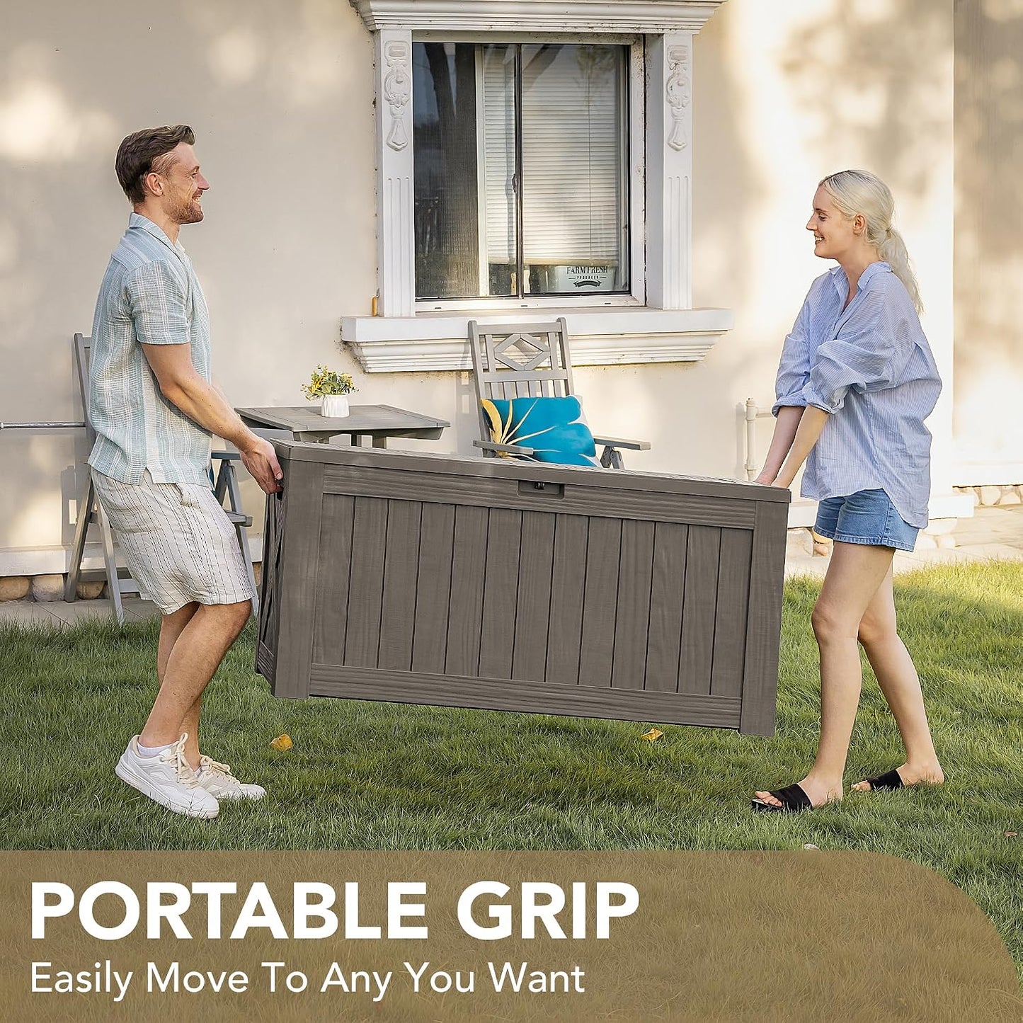 Devoko 120 Gallon Deck Box Resin Outdoor Storage Box Waterproof for Patio, Large Outdoor Storage Bench Lockable for Outside (Black)