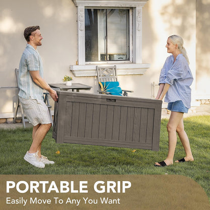 Devoko 120 Gallon Deck Box Resin Outdoor Storage Box Waterproof for Patio, Large Outdoor Storage Bench Lockable for Outside (Black)