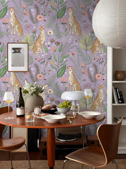 Floralplus Peel and Stick Wallpaper Leopard Jungle Removable Wallpaper for Bathroom Renter Friendly Wallpapers Self Adhesive Animal Floral Contact Paper for Accent Wall 17.5 x 118 in