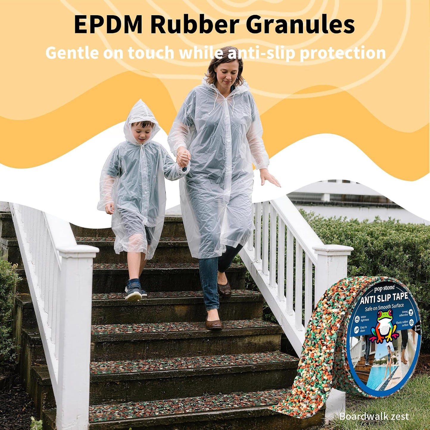 Waterproof Anti-Slip Traction Tape | 2" x16.5 FT | Heavy-Duty EPDM Rubber, Strong Grip & Barefoot Gentle | Indoor & Outdoor Solution: Poolside, Bath, Ramps, Stairs, Board Steps