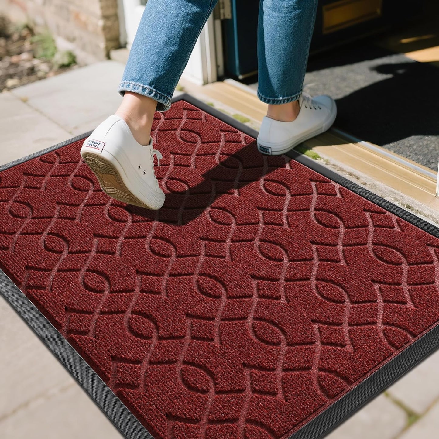 Yimobra Outdoor Mats for Front Door 29.5x17, All-Season Waterproof Doormat Outdoor Entrance, Heavy Duty Non-Slip Outside Door Mat for Garage Patio Proch Entryway Indoor, Black
