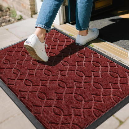 Yimobra Outdoor Mats for Front Door 29.5x17, All-Season Waterproof Doormat Outdoor Entrance, Heavy Duty Non-Slip Outside Door Mat for Garage Patio Proch Entryway Indoor, Black