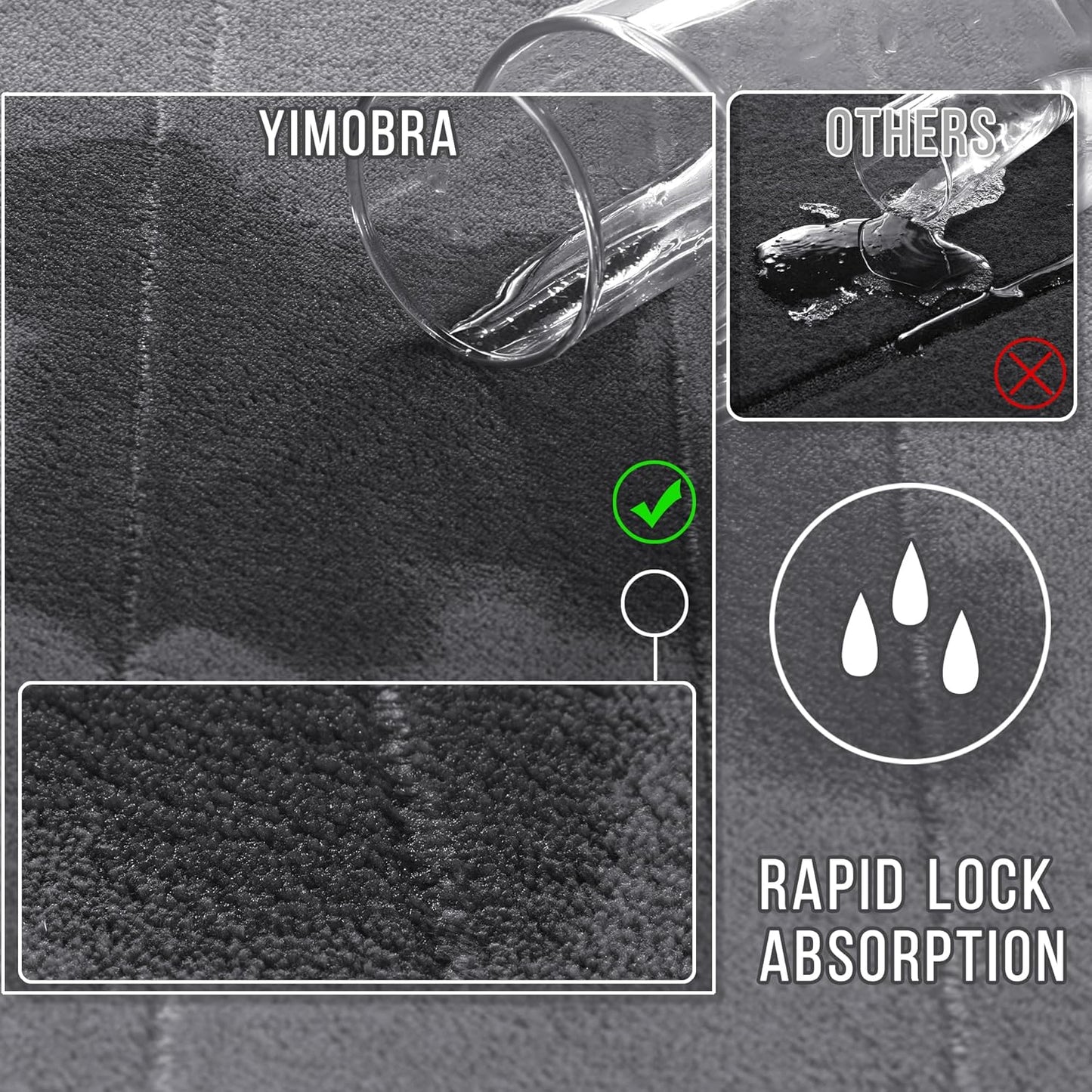 Yimobra Memory Foam Bath Mat, Super Soft Absorbent Bathroom Rug Non Slip, Quick Dry, Machine Washable Floor Carpet for Tub Shower, Home Decor Accessories, 24x17, Grey