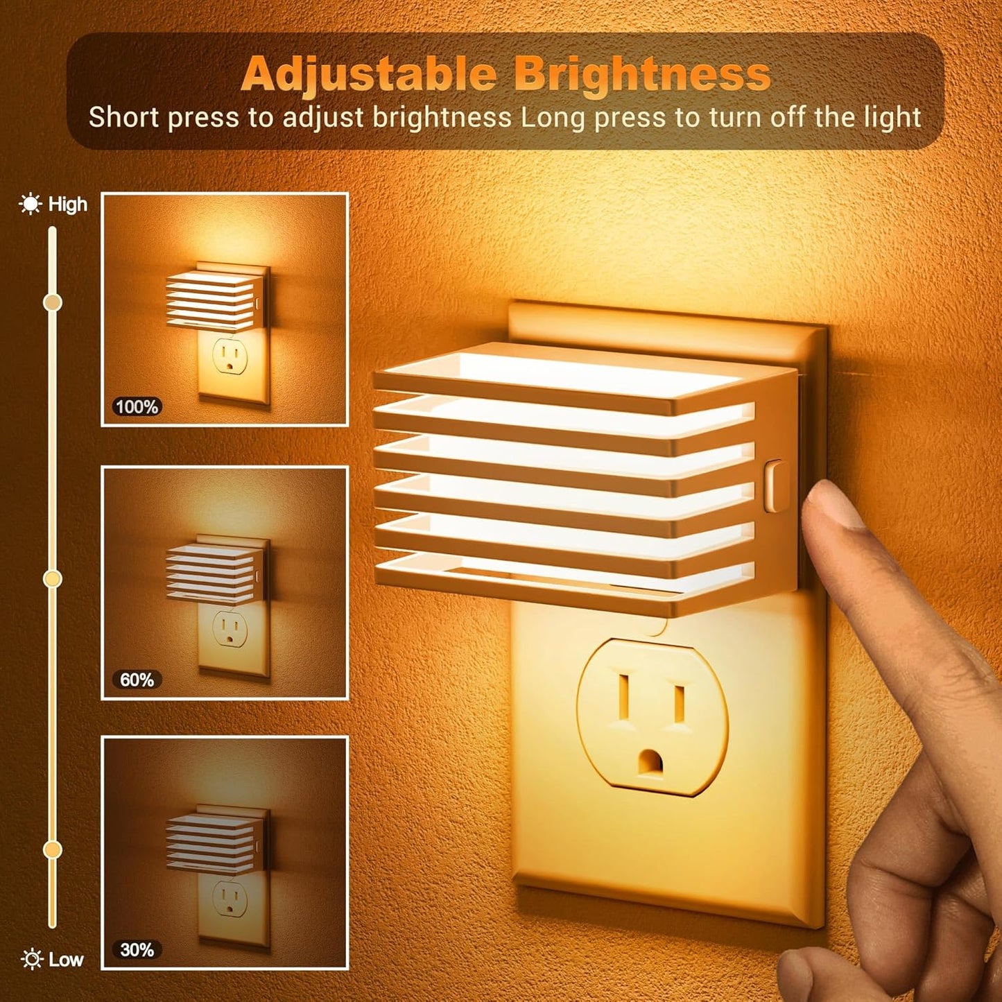 JandCase Motion Sensor Night Light, [2 Pack] Night Lights Plug into Wall, Dusk to Dawn & Motion Sensor, 3 Level Brightness Dimmable Plug in Night Light, 3000K Nightlight for Bedroom Bathroom Hallway