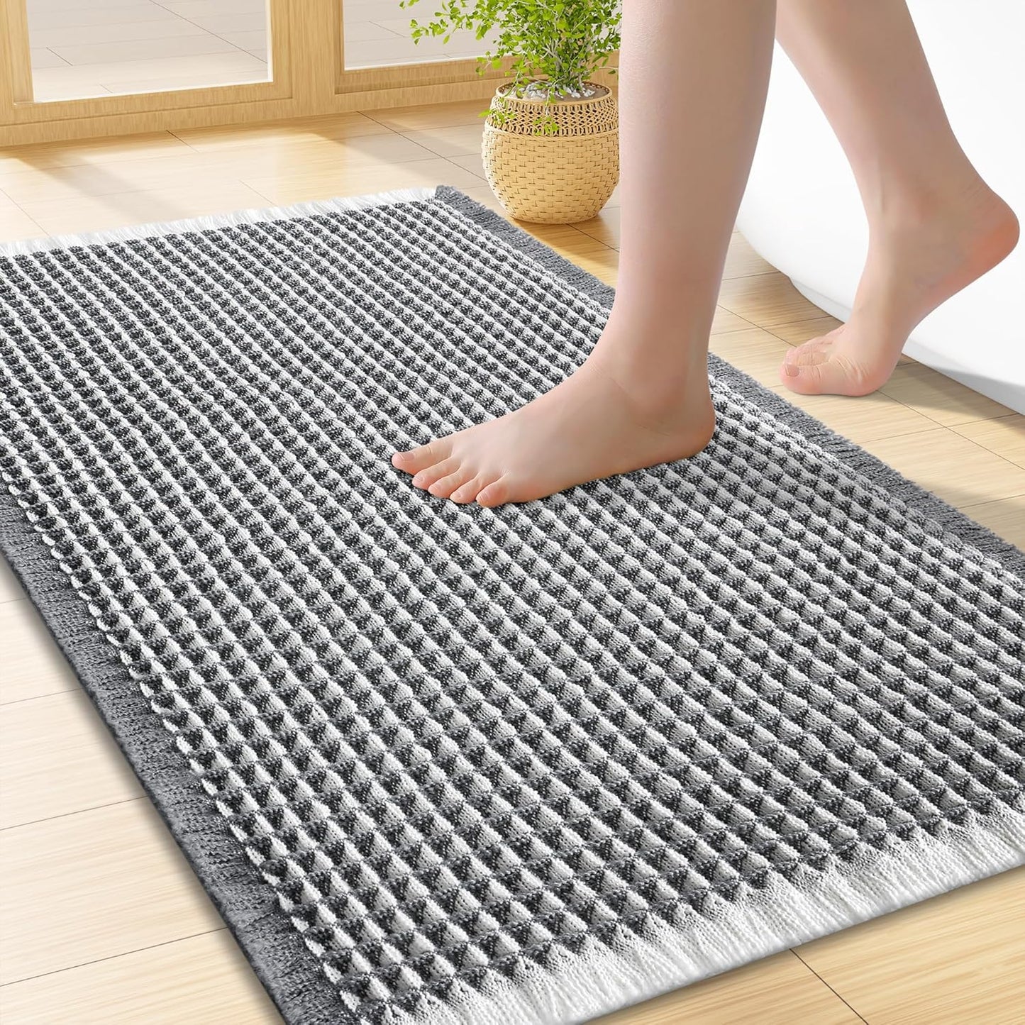Smiry Waffle Bath Mat 30x20, Extra Soft Absorbent Bathroom Rugs, Non Slip Machine Washable Quick Dry Bath Rugs for Bathroom Floor, Tub, Shower, Home Decor Accessories, Brown