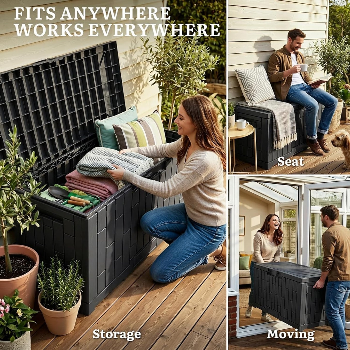 YITAHOME 100 Gallon Large Outdoor Deck Box | Waterproof Resin Storage Box, Lockable Indoor Outdoor Storage Container for Patio Furniture Cushions, Pool Accessories