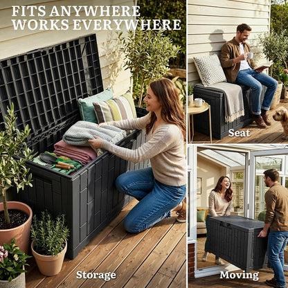 YITAHOME 100 Gallon Large Outdoor Deck Box | Waterproof Resin Storage Box, Lockable Indoor Outdoor Storage Container for Patio Furniture Cushions, Pool Accessories