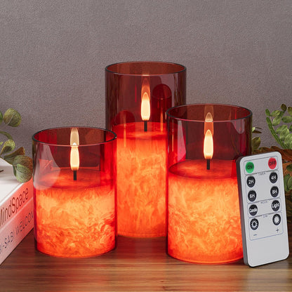 VIODAIM Ice Crystal Real Wax Glass Flameless Candles with Remote & Timer, Battery Operated Candles with Warm Flickering Flame, Realistic LED Candle for Wedding Home Decor [D3×H4/5"/6"] Gold, 3Pack