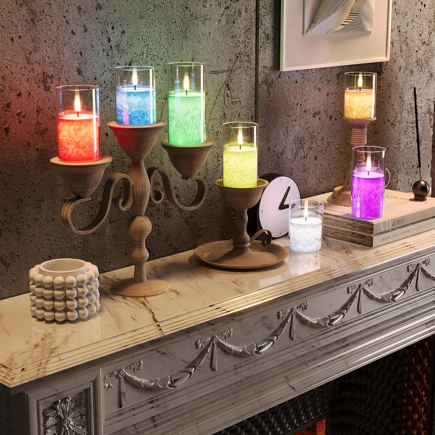 VIODAIM Ice Crystal Real Wax Glass Flameless Candles with Remote & Timer, Battery Operated Candles with Warm Flickering Flame, Realistic LED Candle for Wedding Home Decor [D3×H4/5"/6"] Gold, 3Pack
