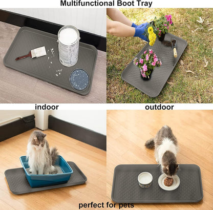 Finorder Multi-Purpose Boot Trays, Set of 2 Black All Weather Heavy Duty Shoe Trays, Pet Feeding Mat, Use for Indoor and Outdoor, 30" x 15" x 1.2"