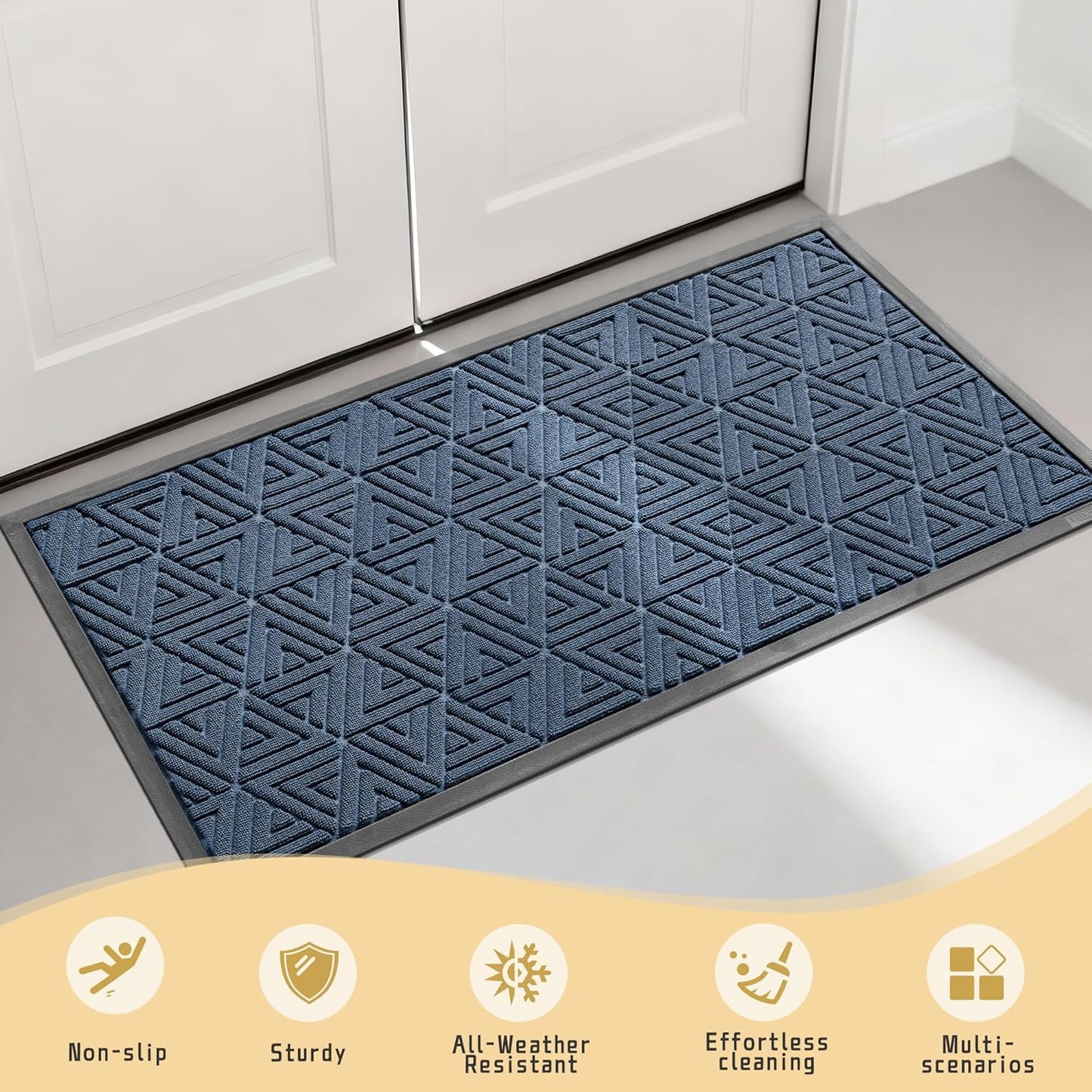 Yimobra Front Door Mat Outside Entrance 29.5x17, Waterproof Heavy Duty Outdoor Mats for Front Door, Non Slip Rubber Entry Mat for Garage Patio Indoor, Grey