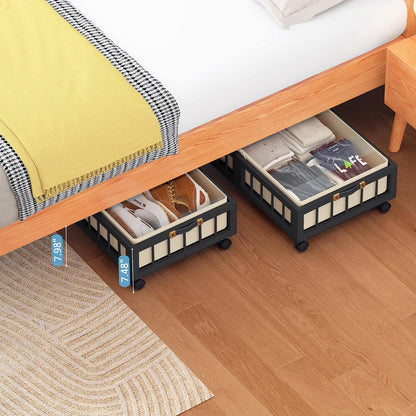 efluky 2-Pack Bamboo Under Bed Storage with Wheels, Rolling UnderBed Storage Basket with Large Dust Bag, Under Bed Storage Containers for Bedroom, Dorm and Basement, Nature