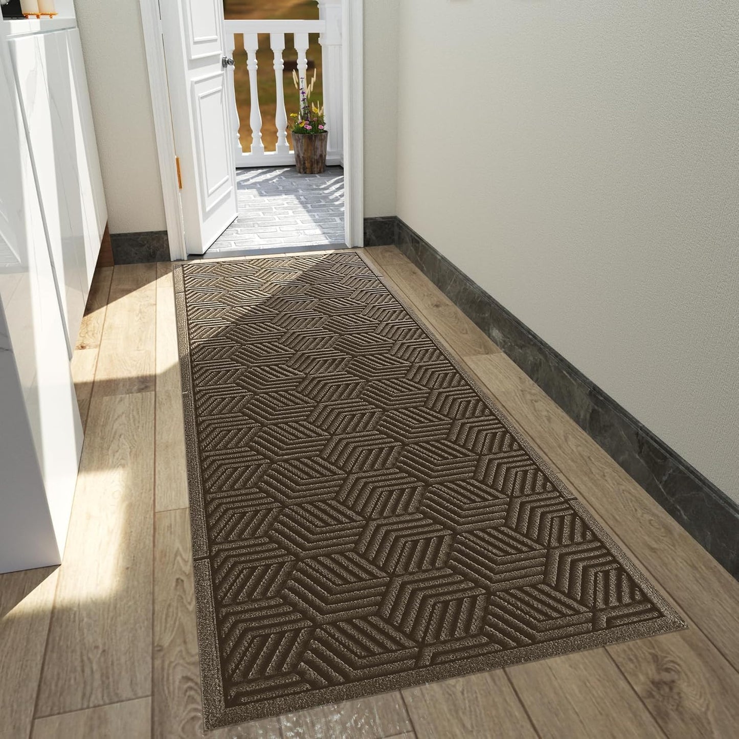 Yimobra Front Door Mat, All-Season Waterproof Outdoor Mat for Entrance with Drainage Holes, Heavy Duty Non-Slip Doormat for Garage Patio Entryway Indoor, 29.5x17, Red