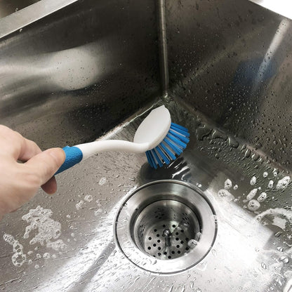 2-Pack Kitchen Round Scrub Brush for Cleaning Dishes Pots Pan Sink and Bathroom with Comfortable Long Handle