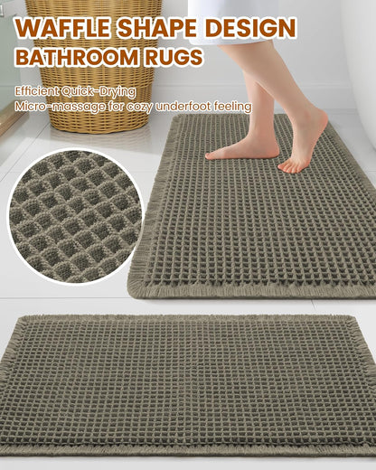 Smiry Waffle Bath Mat 30x20, Extra Soft Absorbent Bathroom Rugs, Non Slip Machine Washable Quick Dry Bath Rugs for Bathroom Floor, Tub, Shower, Home Decor Accessories, Brown