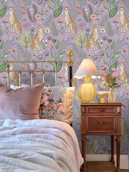 Floralplus Peel and Stick Wallpaper Leopard Jungle Removable Wallpaper for Bathroom Renter Friendly Wallpapers Self Adhesive Animal Floral Contact Paper for Accent Wall 17.5 x 118 in